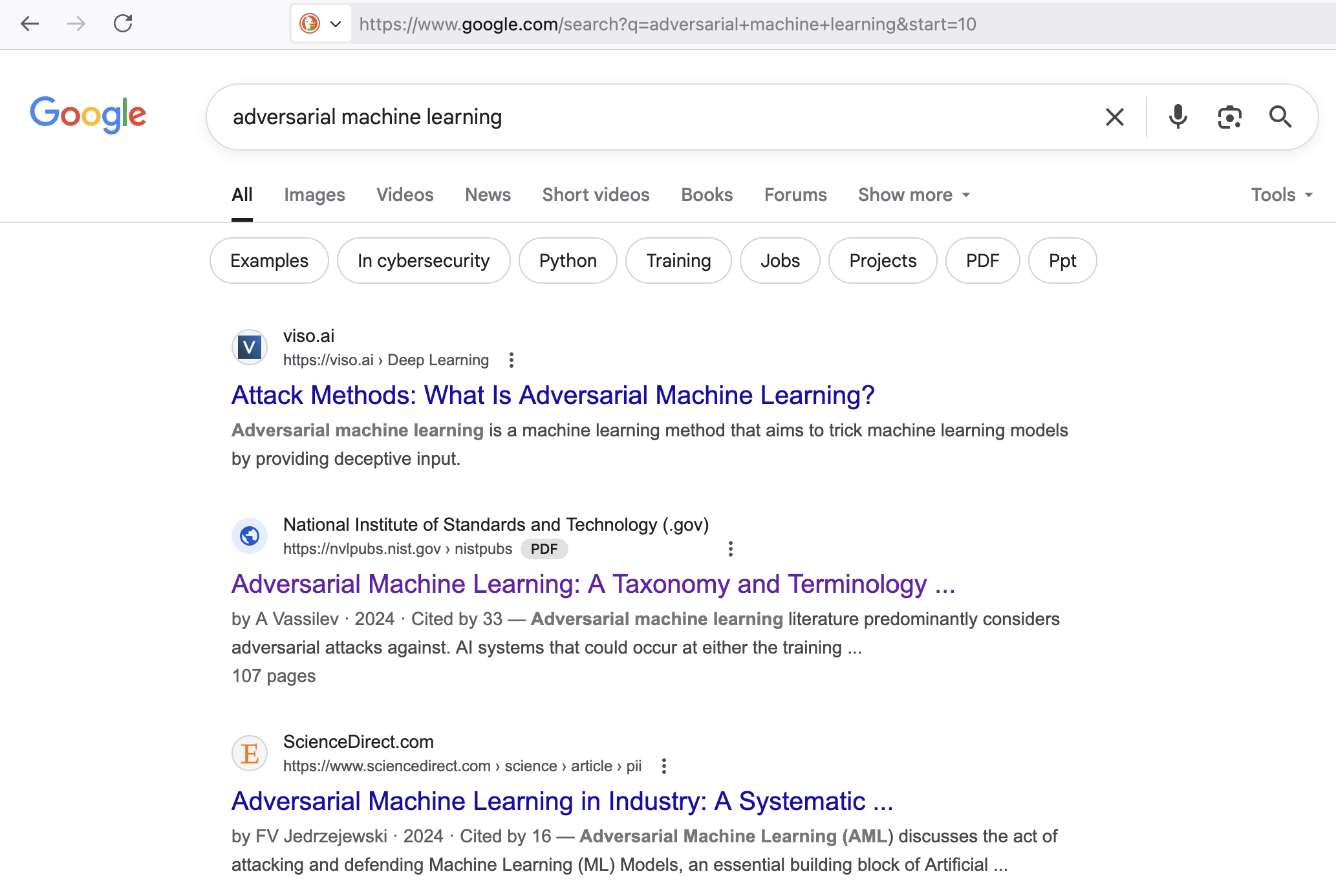 Google Search - adversarial machine learning